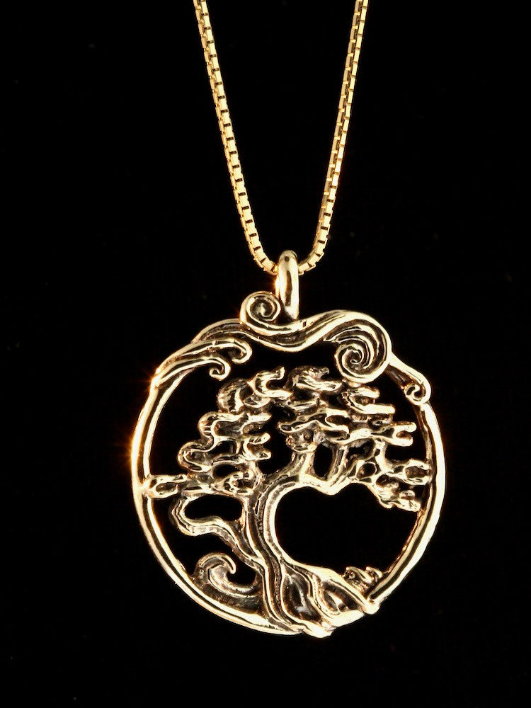 golden chain tree bonsai Cypress - Bonsai Tree Pendant - Solid 14k Gold Gold-Filled 24" 1mm Box Chain