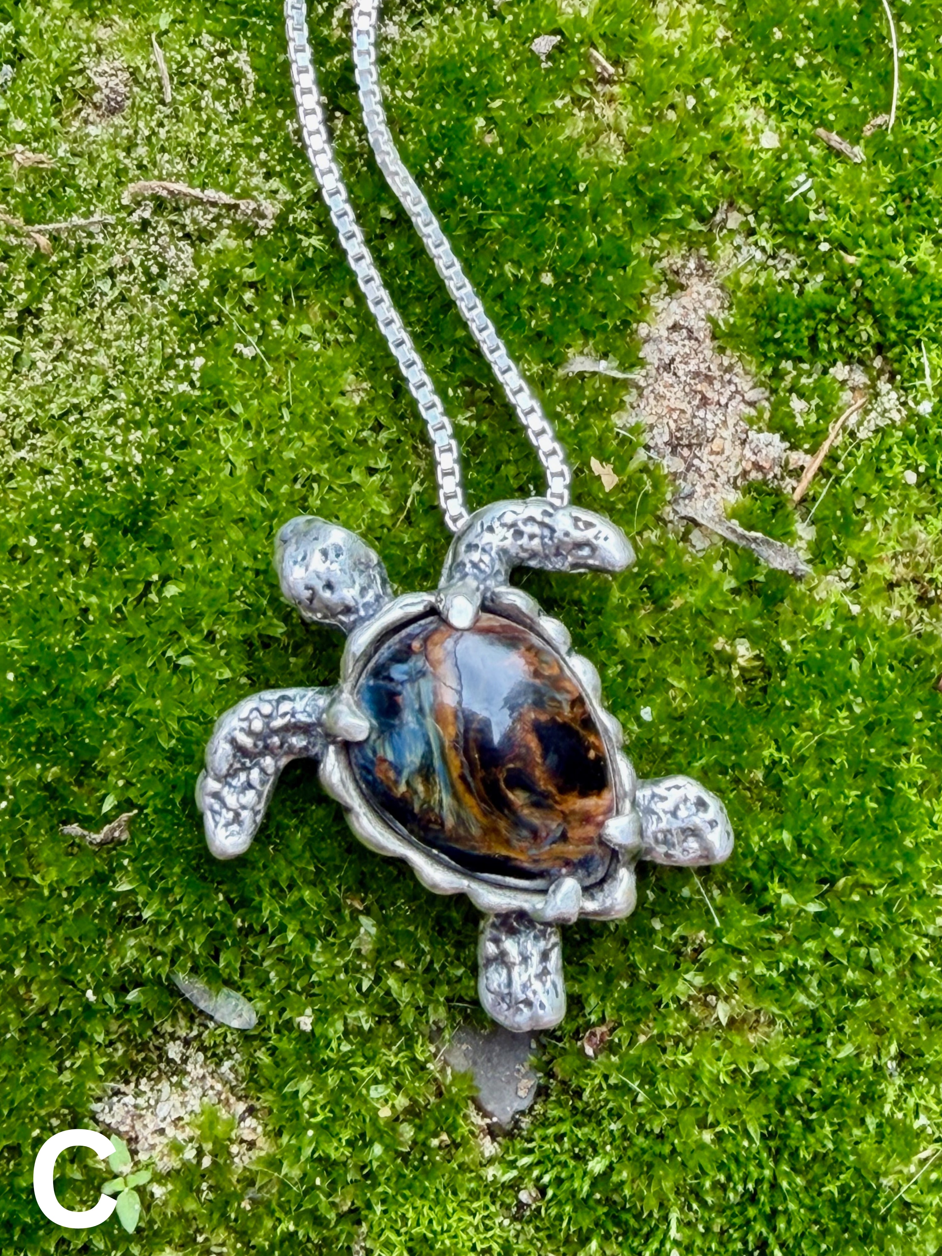 Gemstone Treasure Back Sea Turtle Pendant 2 - Sterling Silver