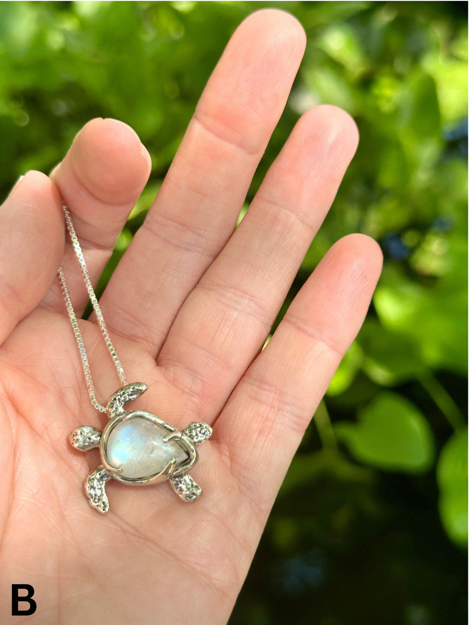 Gemstone Treasure Back Sea Turtle Pendant with Rainbow Moonstone