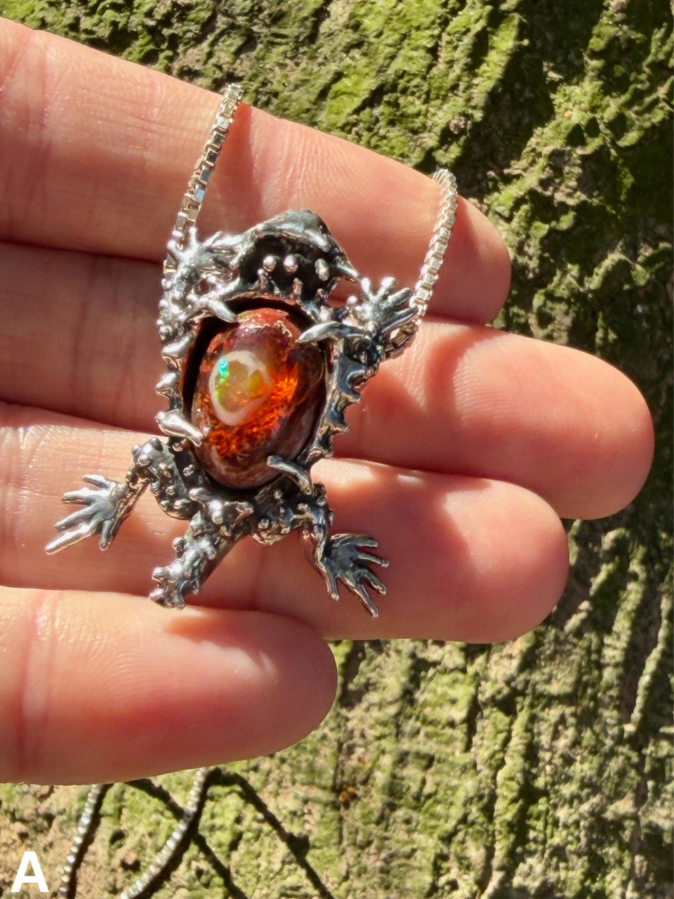 Horned Lizard with Mexican Matrix Fire Opal - Silver