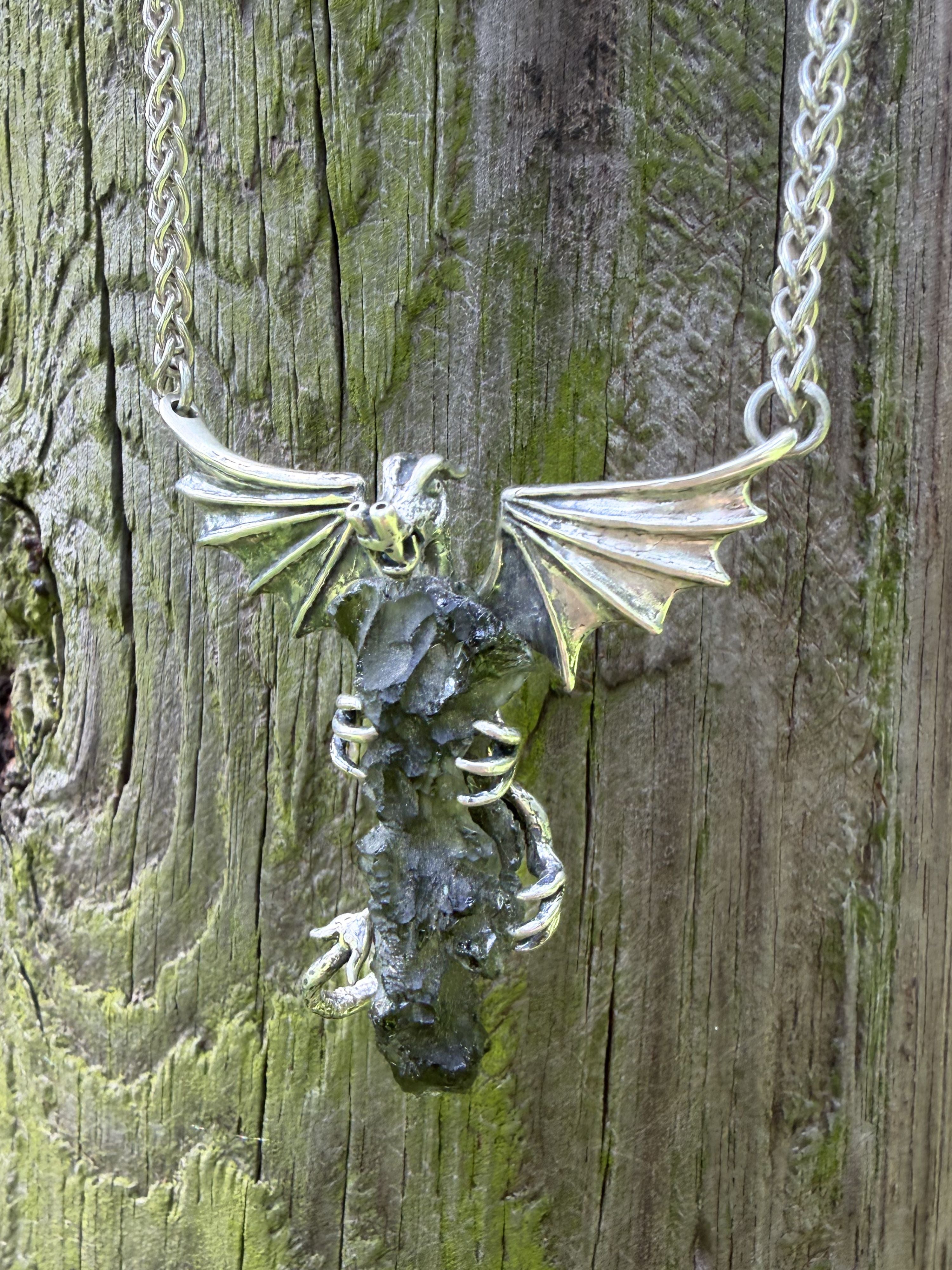 Moldavite Scepter Dragon - Sterling Silver
