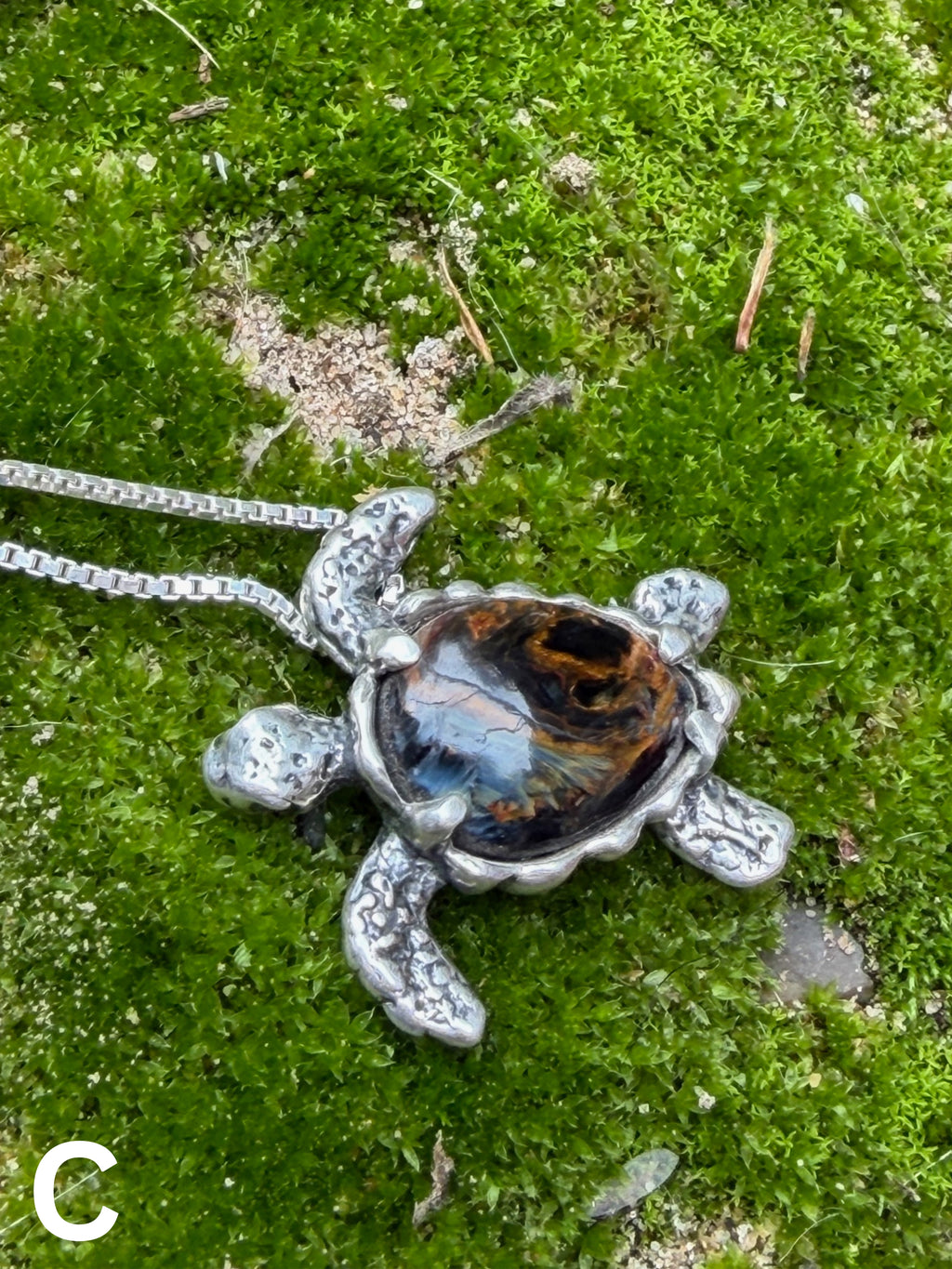 Gemstone Treasure Back Sea Turtle Pendant 2 - Sterling Silver