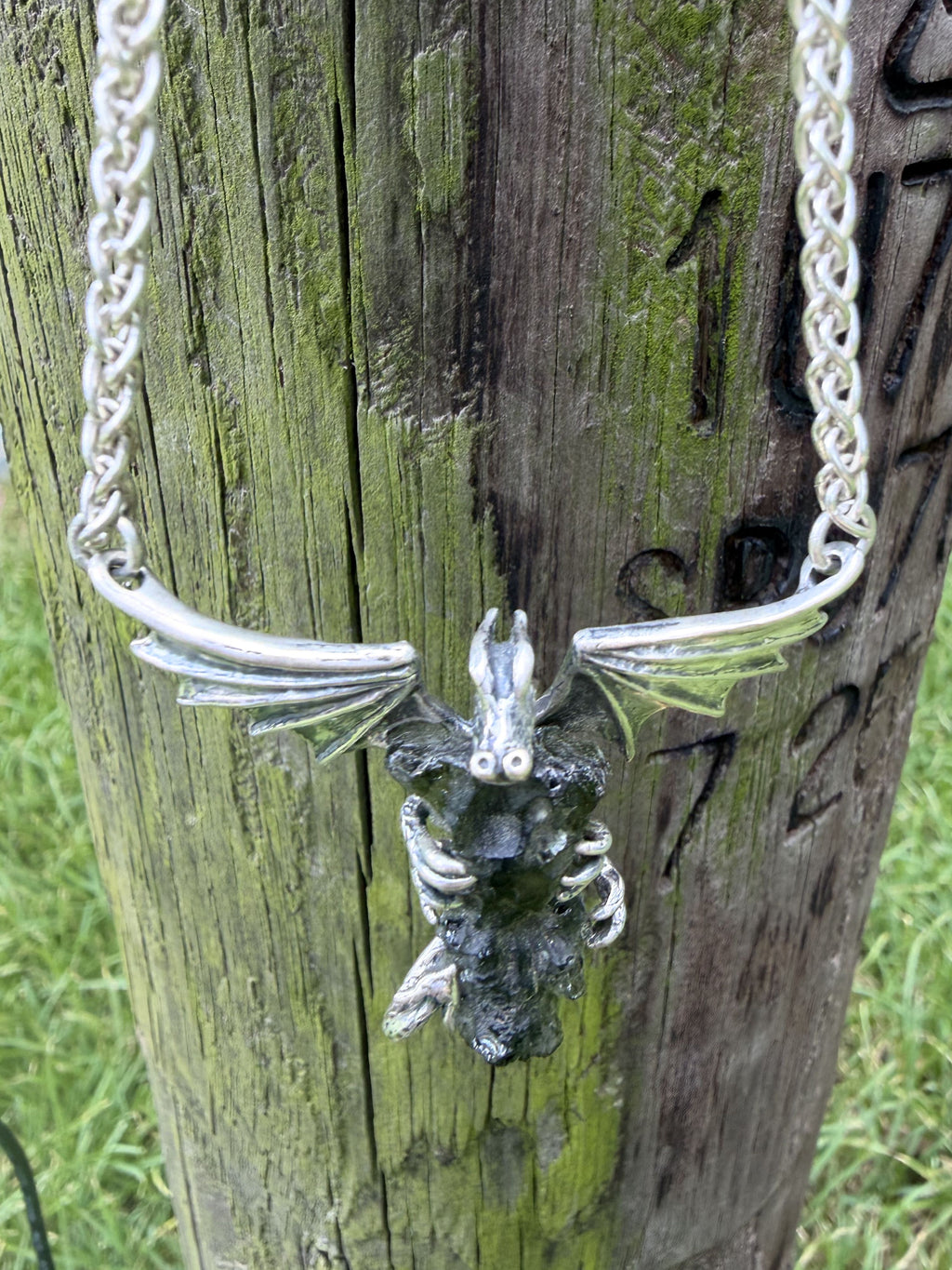 Moldavite Scepter Dragon - Sterling Silver