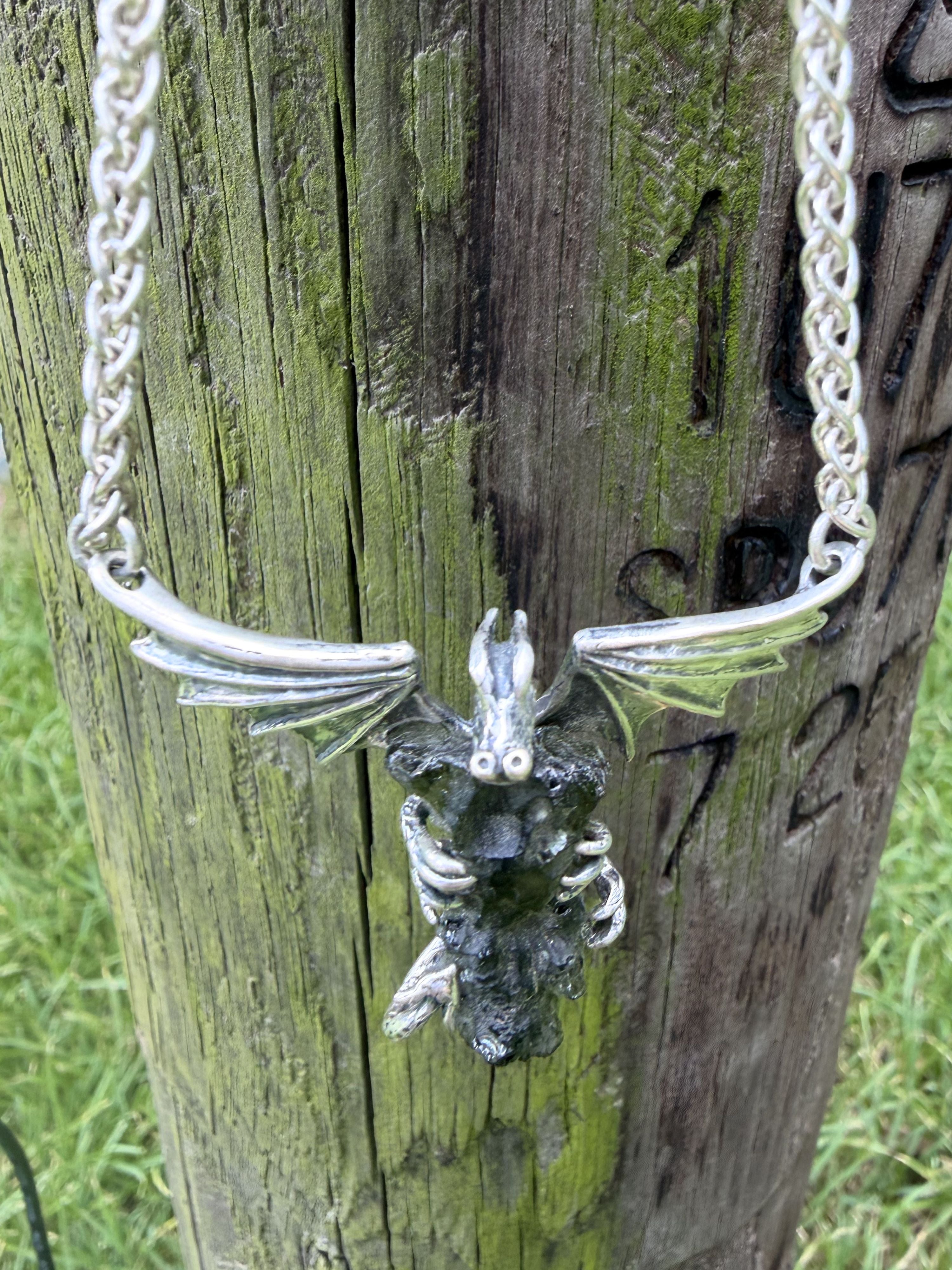 Moldavite Scepter Dragon - Sterling Silver