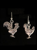 Chicken Earrings - Hen and Rooster - Sterling Silver