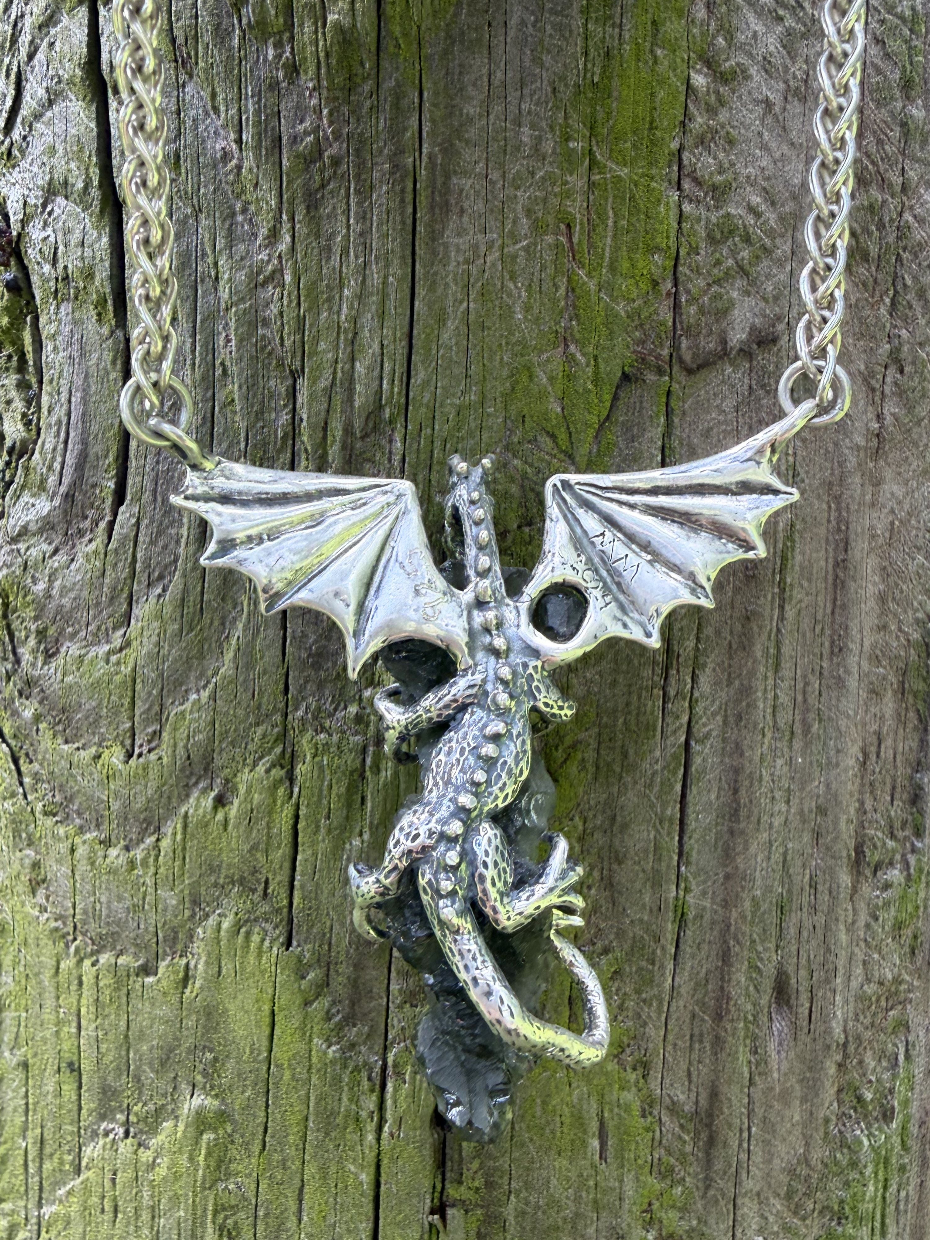 Moldavite Scepter Dragon - Sterling Silver