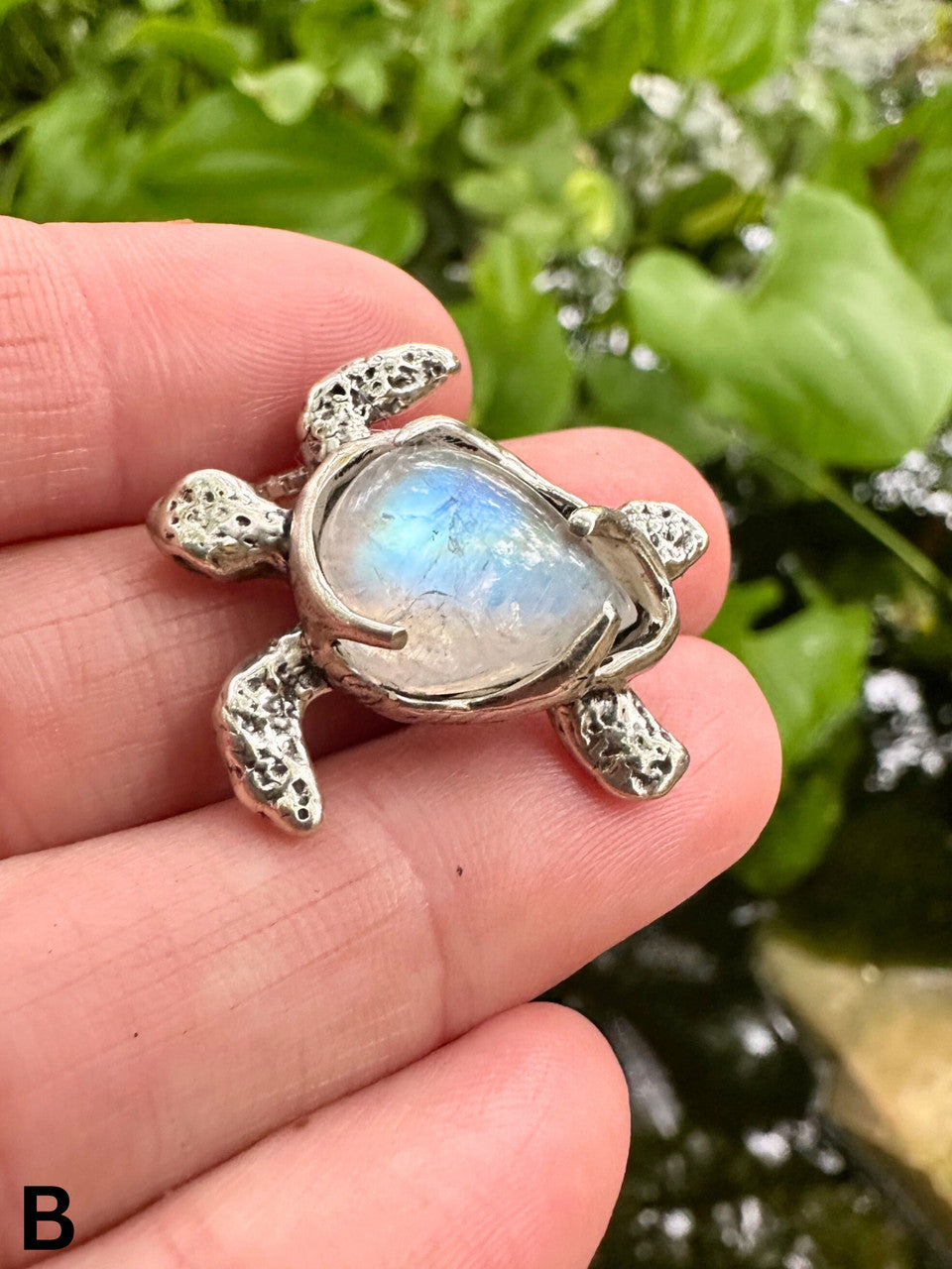Gemstone Treasure Back Sea Turtle Pendant with Rainbow Moonstone