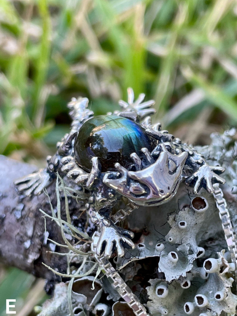 Horned Lizard with Labradorite - Silver