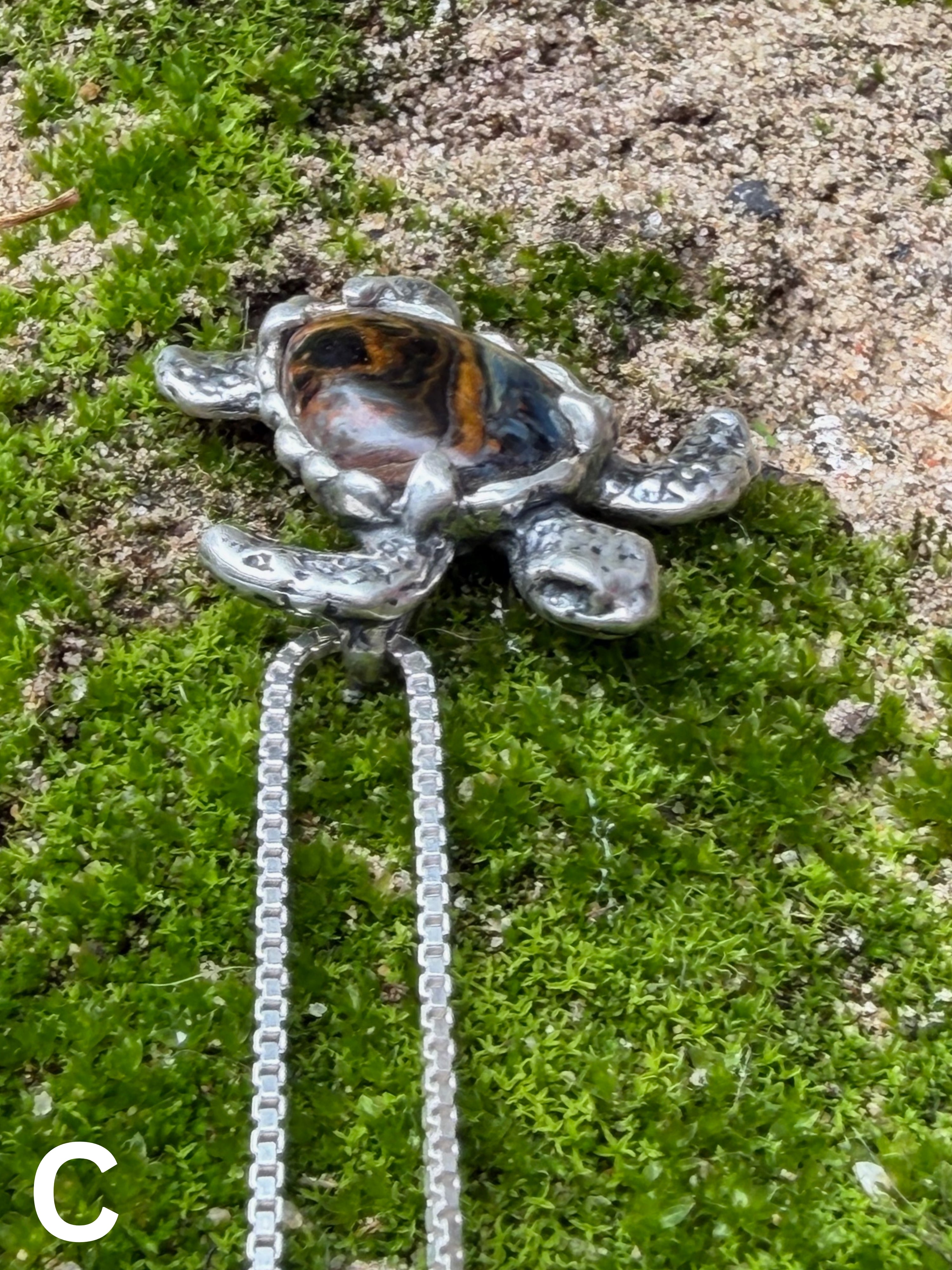 Gemstone Treasure Back Sea Turtle Pendant 2 - Sterling Silver