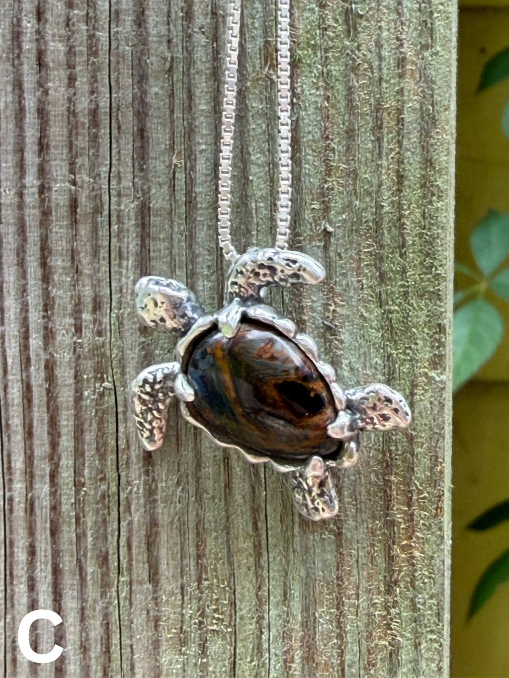Gemstone Treasure Back Sea Turtle Pendant 2 - Sterling Silver