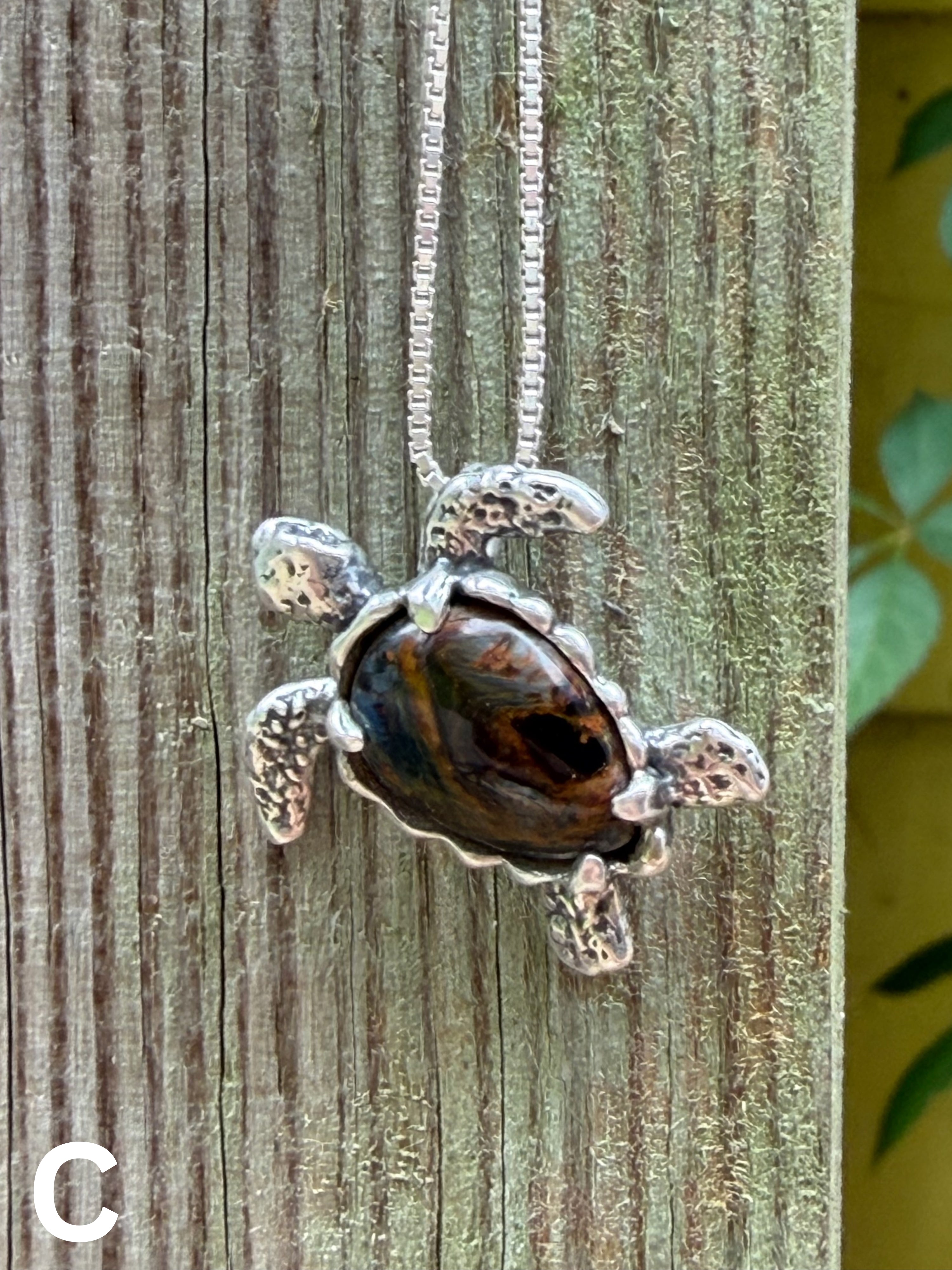 Gemstone Treasure Back Sea Turtle Pendant 2 - Sterling Silver