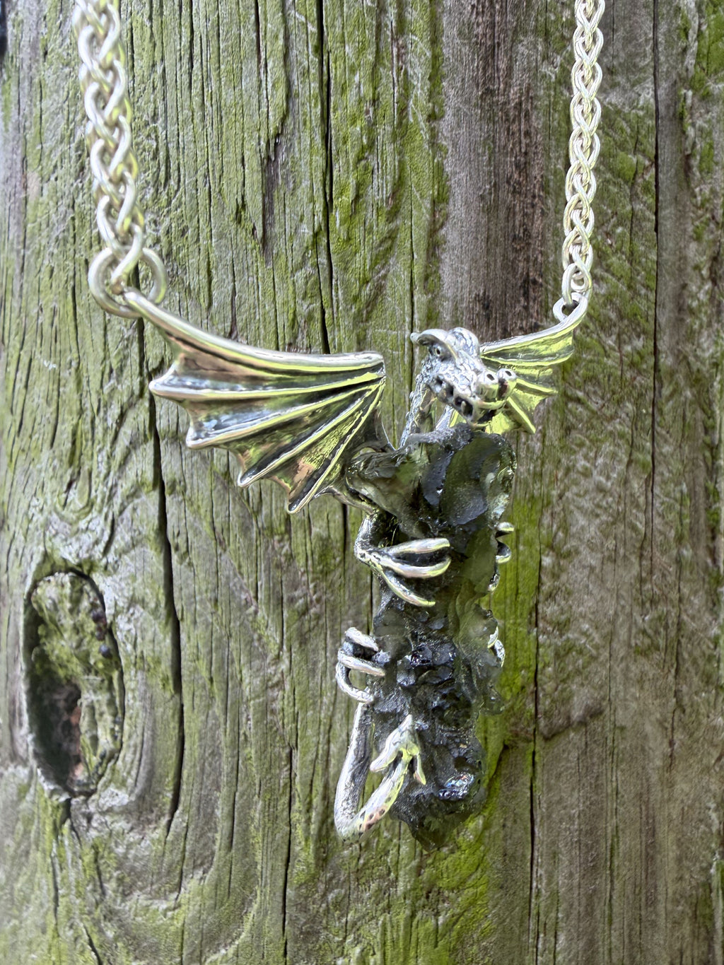 Moldavite Scepter Dragon - Sterling Silver