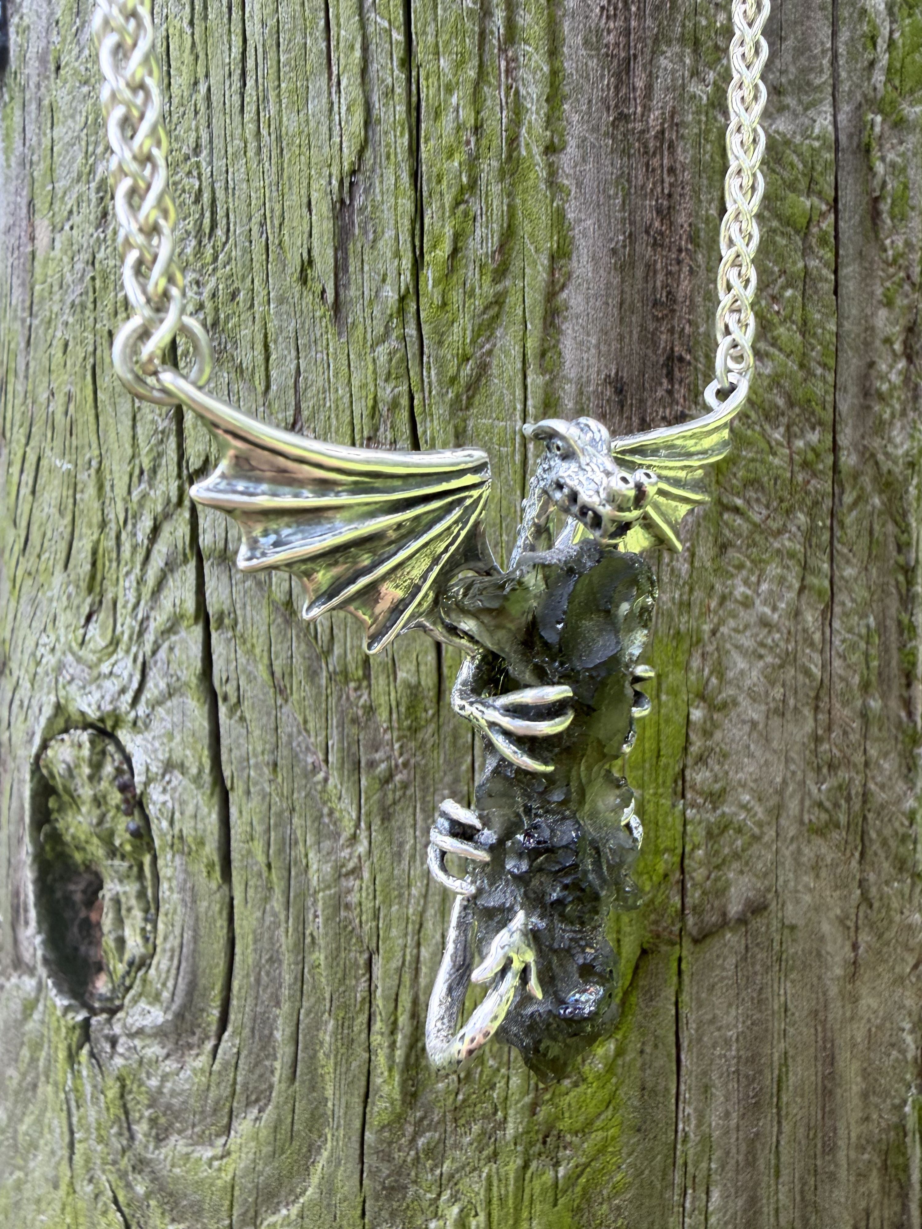 Moldavite Scepter Dragon - Sterling Silver