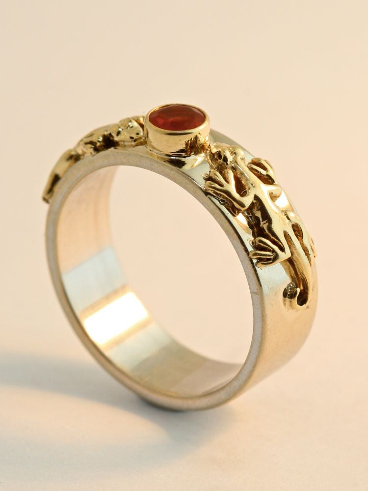 Eternity Lizard Ring with 4mm Mexican Fire Opal - 14K gold