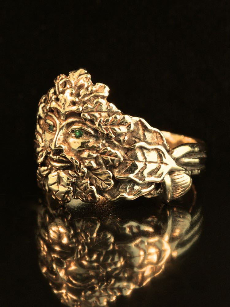 Green Man Ring with Tsavorite Eyes in 14K Gold