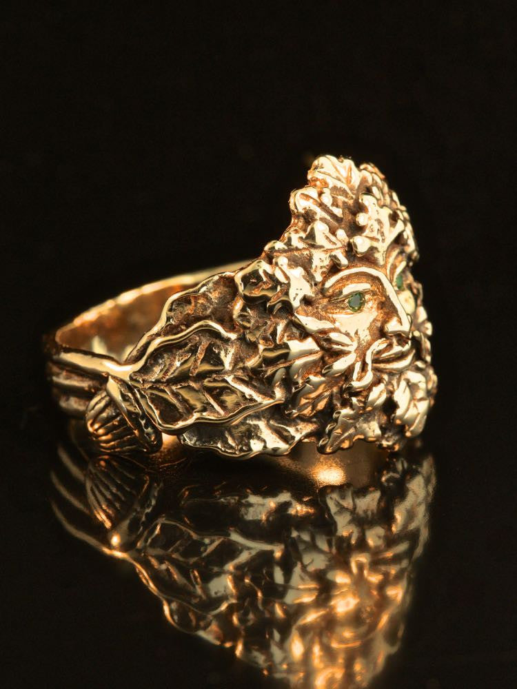 Green Man Ring with Tsavorite Eyes in 14K Gold