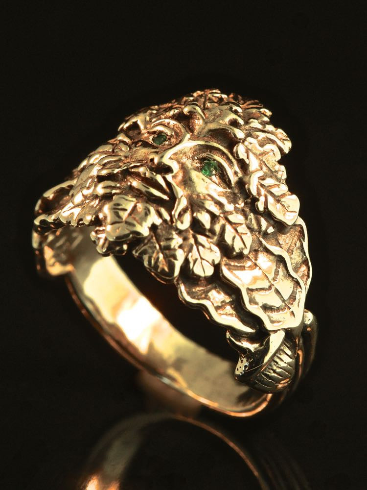 Green Man Ring with Tsavorite Eyes in 14K Gold