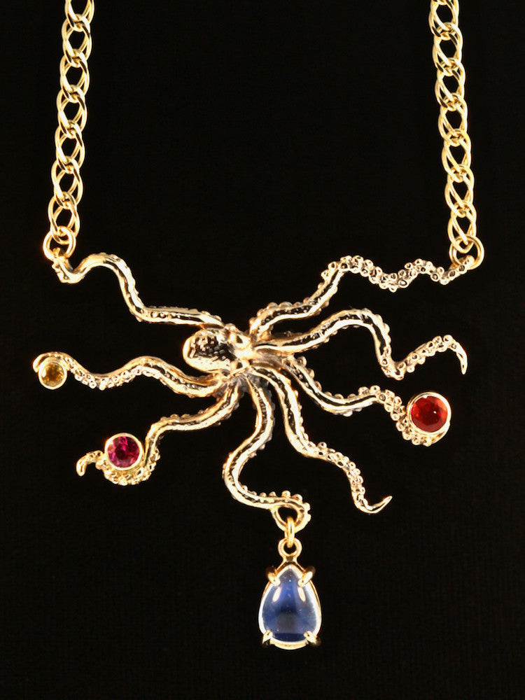 Gold Octopus with Jeweled Treasures in 14k Gold