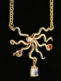 Swimming Octopus Pendant with Jewel Treasures - Solid 14k Gold