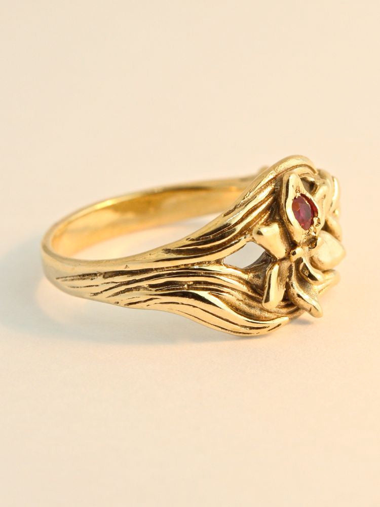 Orchid Ring set with Ruby - 14K gold