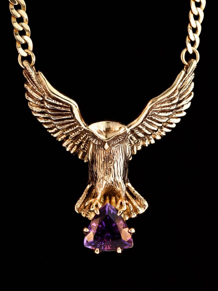 Large Owl Neckpiece with Trillion Amethyst