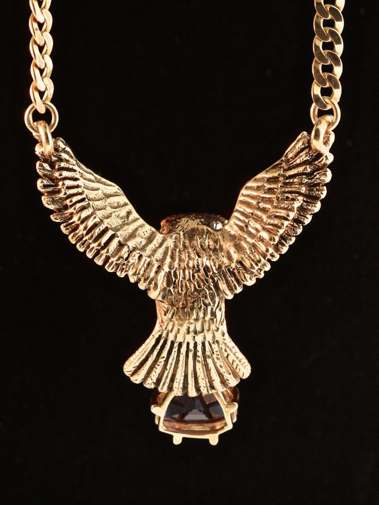Large Owl Neckpiece with Trillion Amethyst