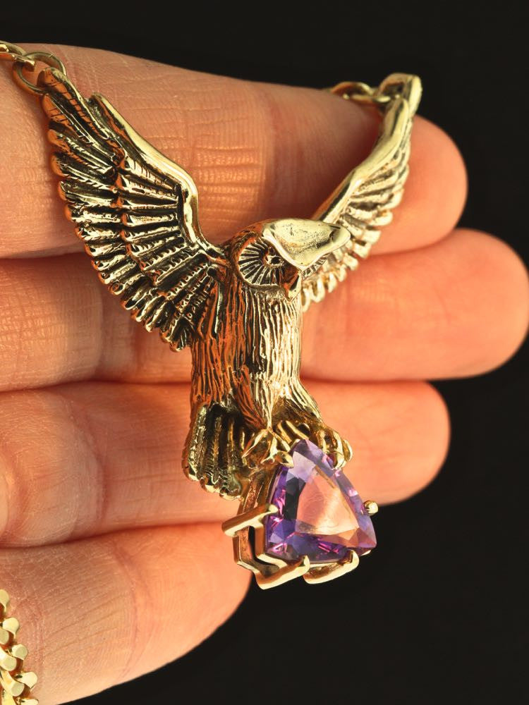Large Owl Neckpiece with Trillion Amethyst