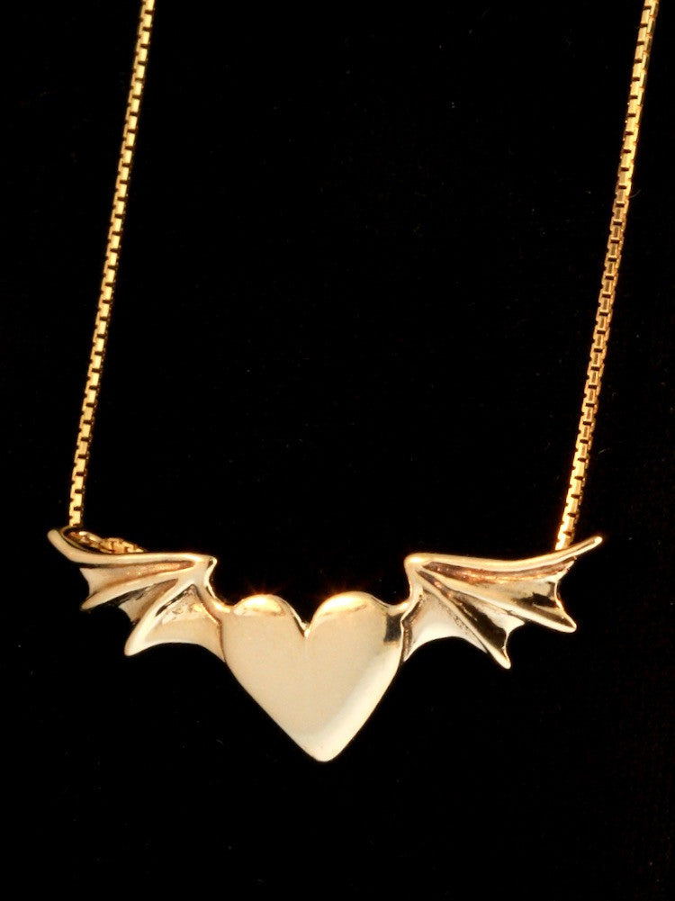 Winged Heart Necklace - 14k Gold