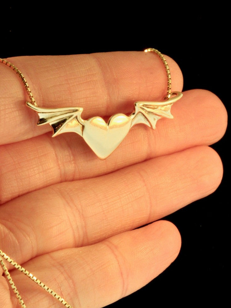 Winged Heart Necklace - 14k Gold