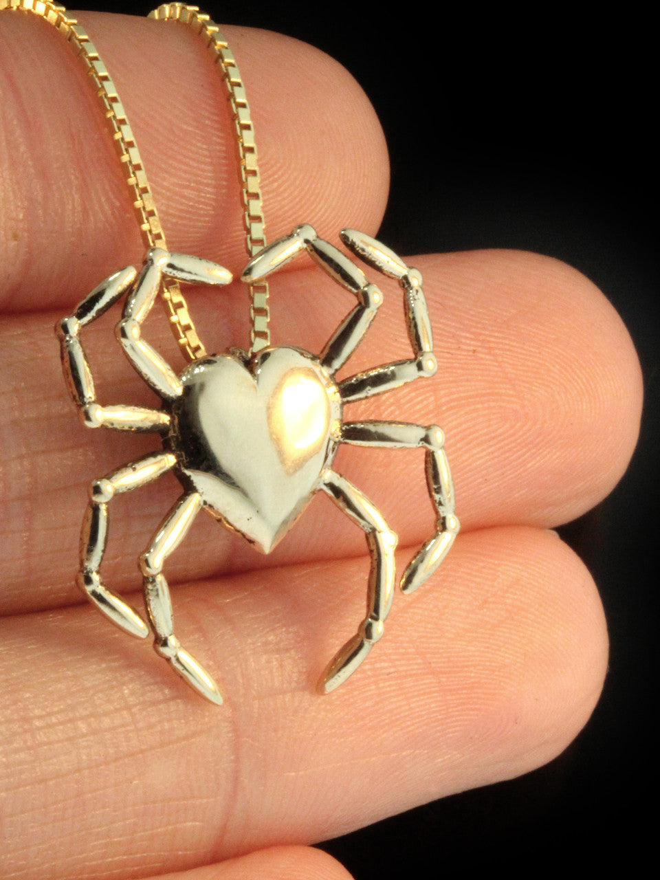 Gold Spider Heart Pendant - 14K Gold