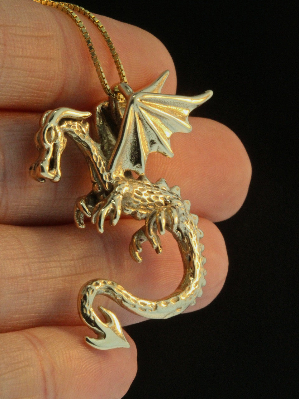14K Gold Swooping Dragon Pendant