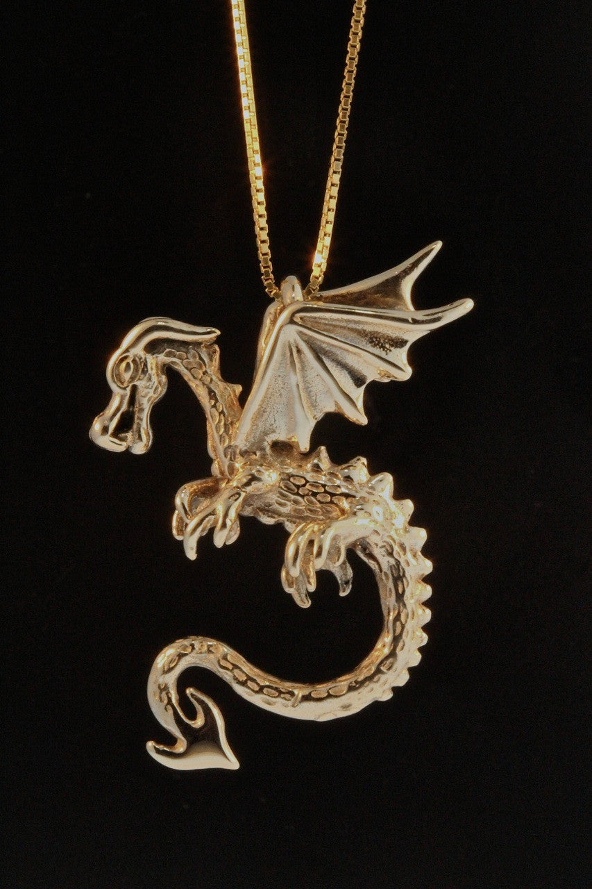 14K Gold Swooping Dragon Pendant