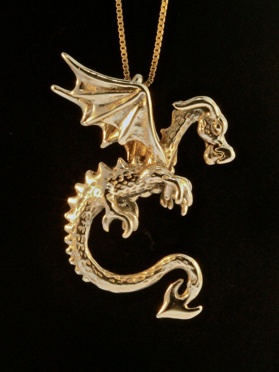 14K Gold Swooping Dragon Pendant