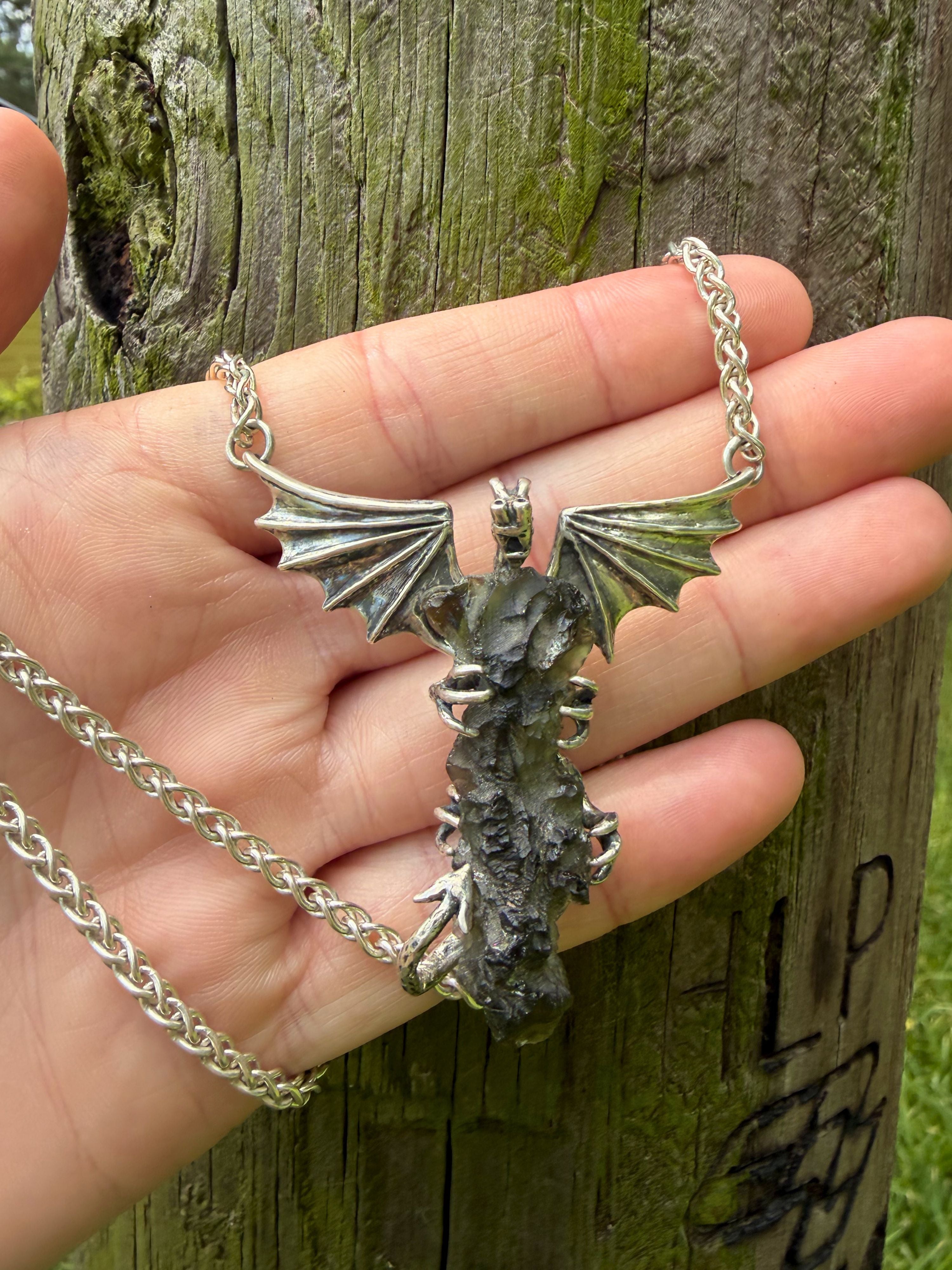 Moldavite Scepter Dragon - Sterling Silver