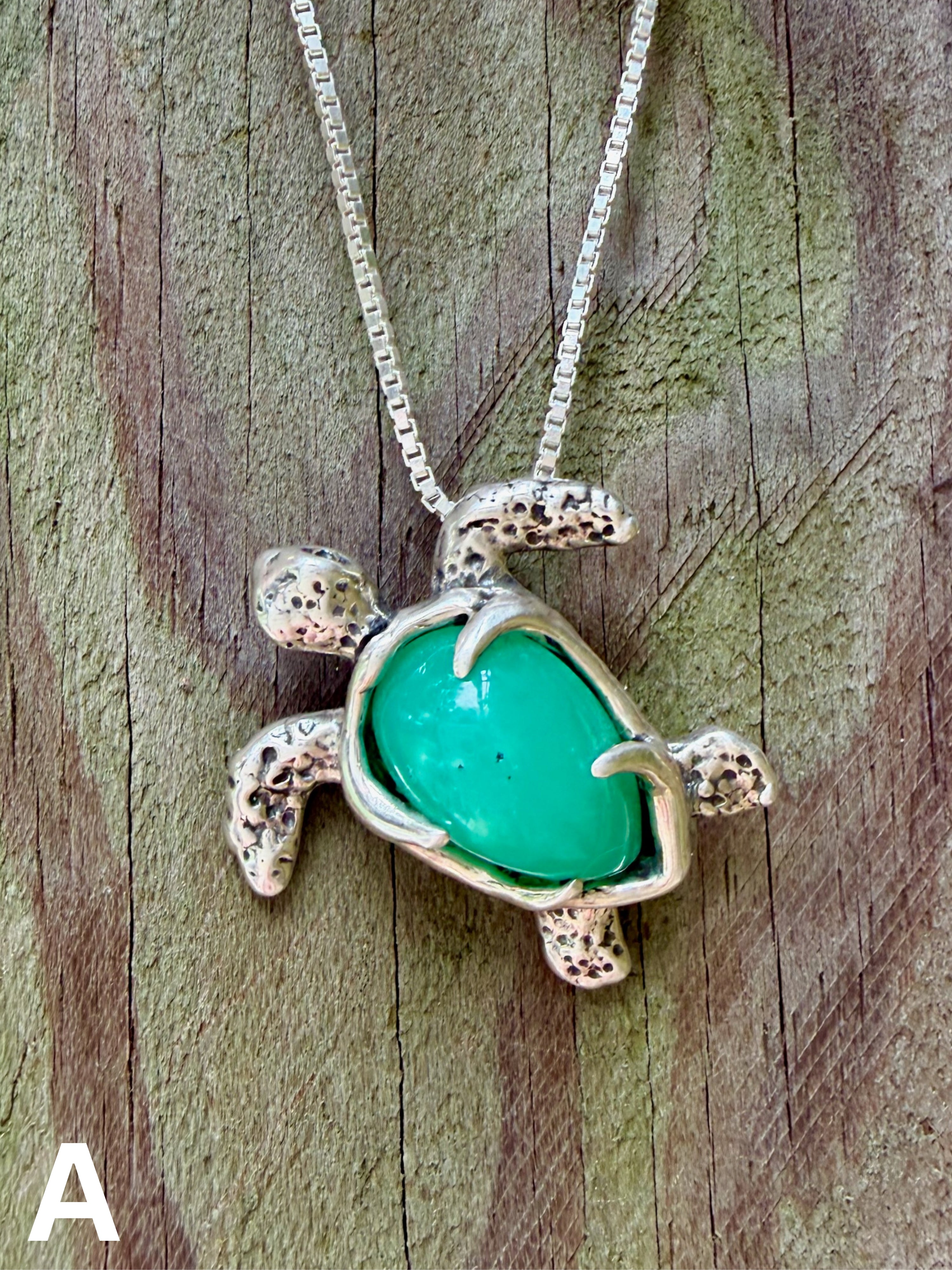 Gemstone Treasure Back Sea Turtle Pendant 2 - Sterling Silver