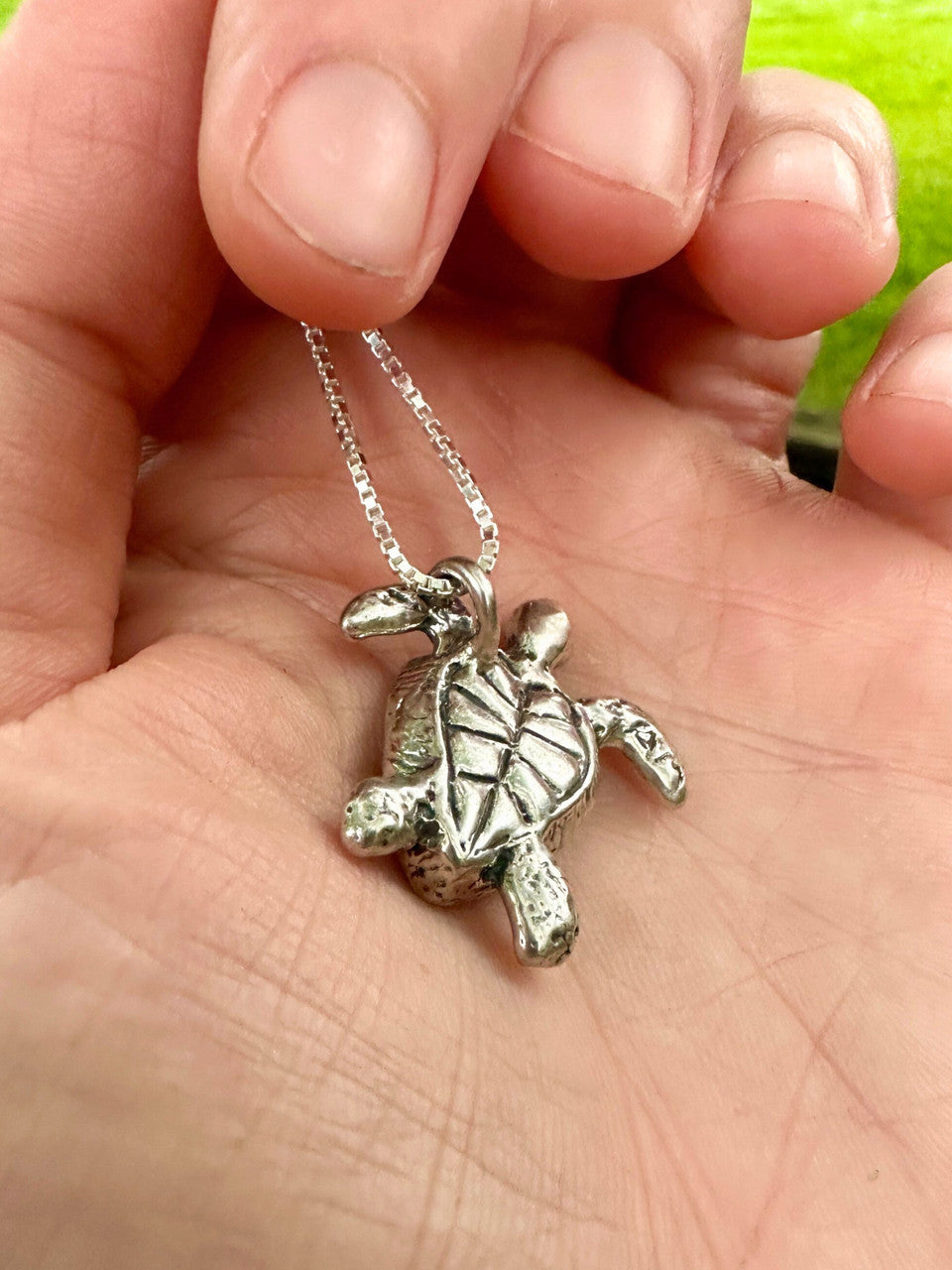 Gemstone Treasure Back Sea Turtle Pendant 3 - Sterling Silver