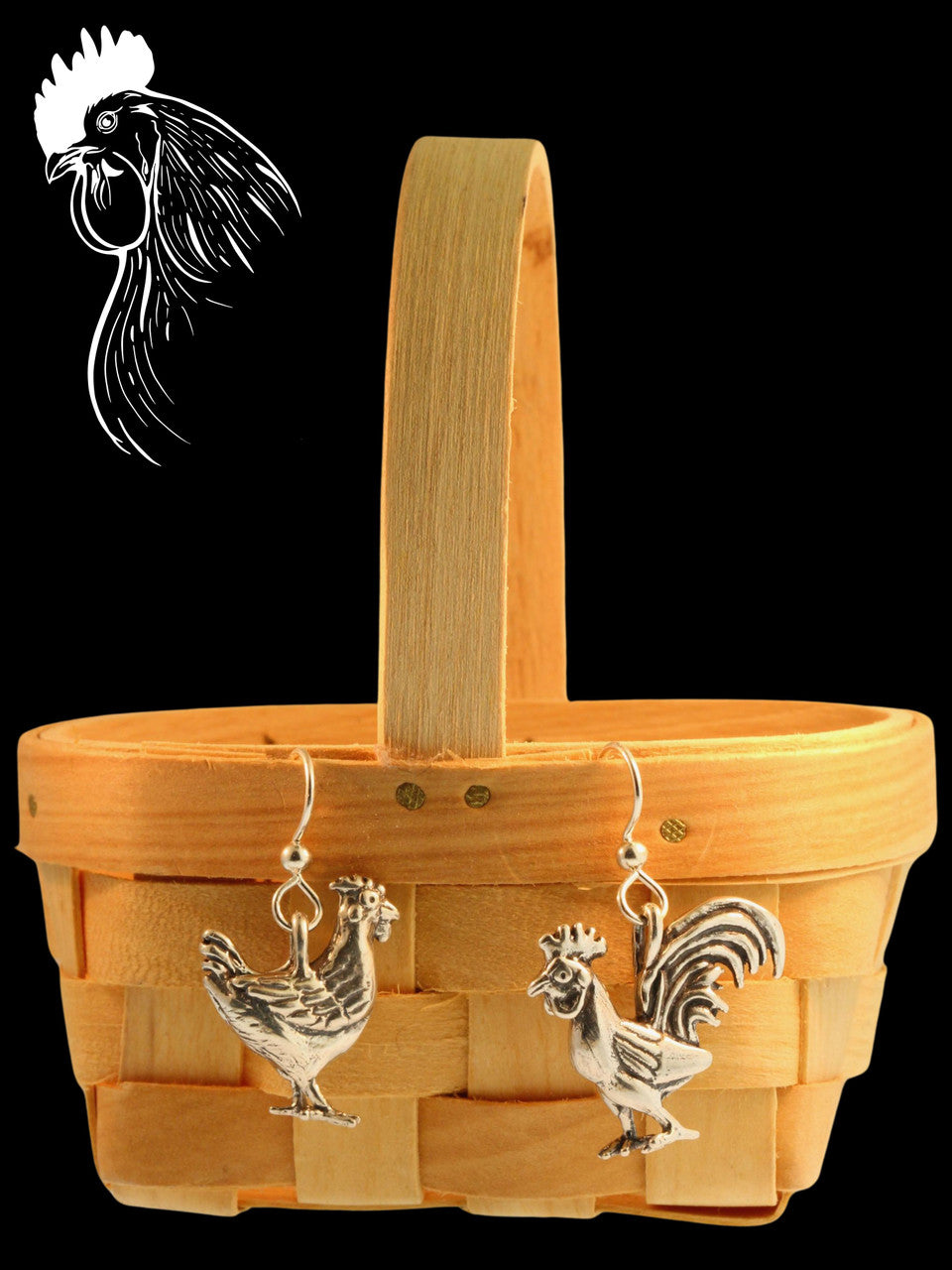 Chicken Earrings -Hen and Rooster - Silver