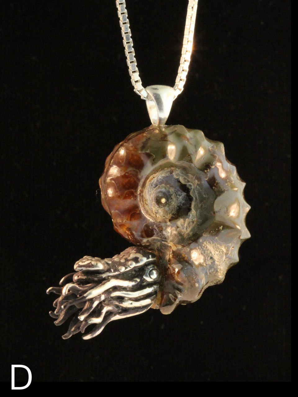 Option D - Spiky Fossilized Ammonite Nautilus Necklace with Peridot