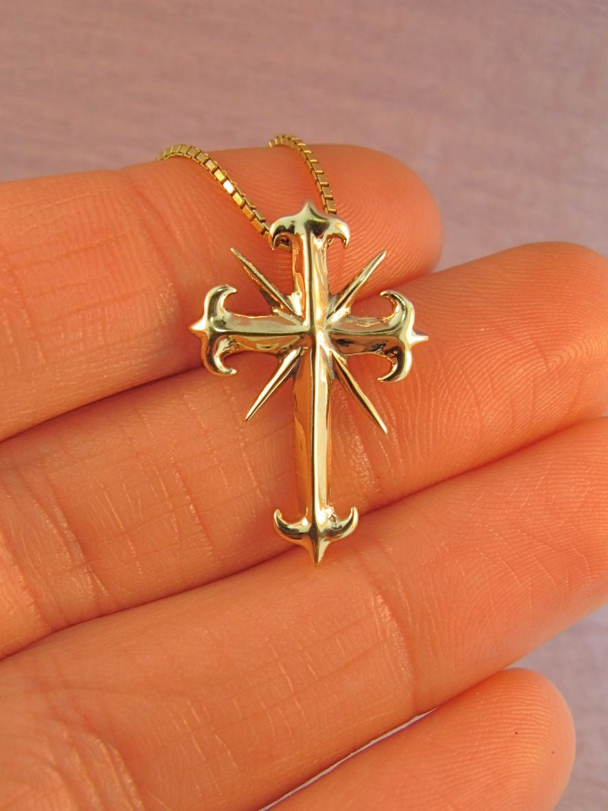 14k Gold Gothic Cross Pendant