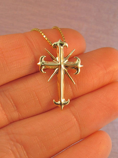 Gothic Cross Pendant - Solid 14k Gold