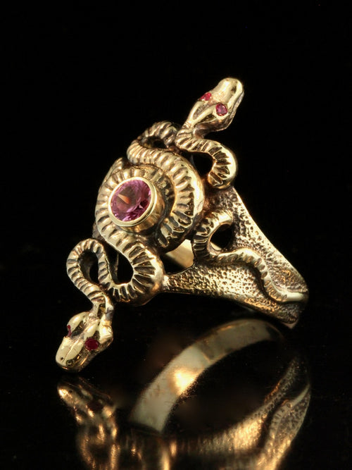 Alpha Omega Snake Ring with Pink Sapphire - 14K gold