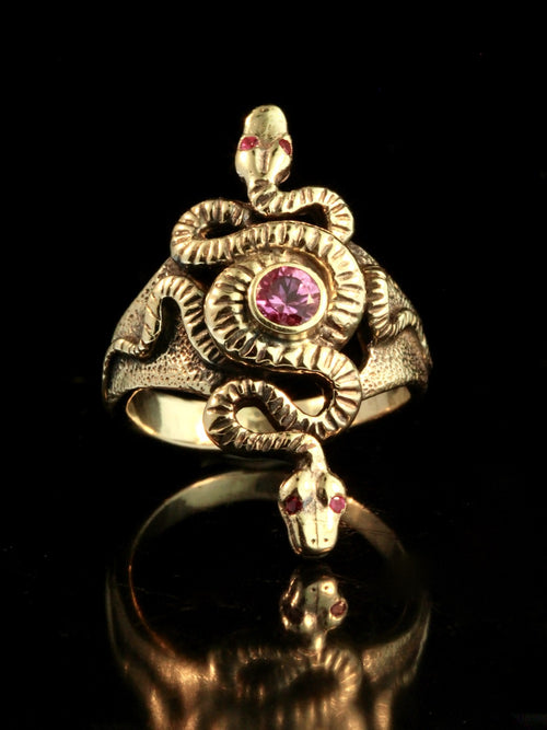 Alpha Omega Snake Ring with Pink Sapphire - 14K gold