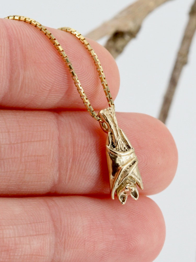 Tiny Bat Briolette Charm - 14K gold