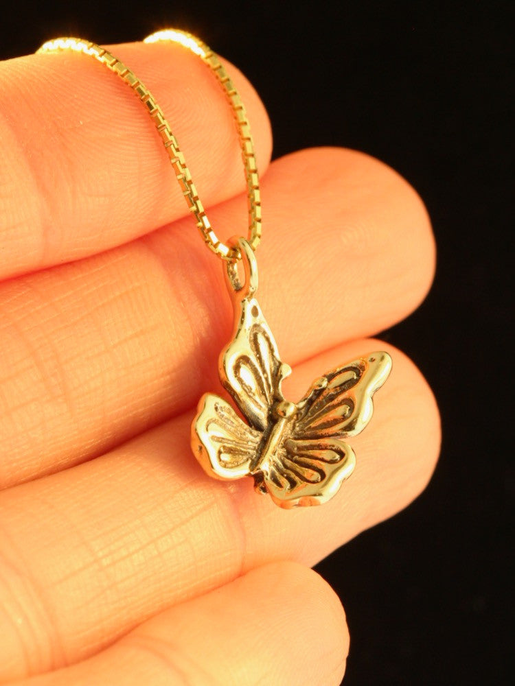 Butterfly Charm Necklace - 14 Gold