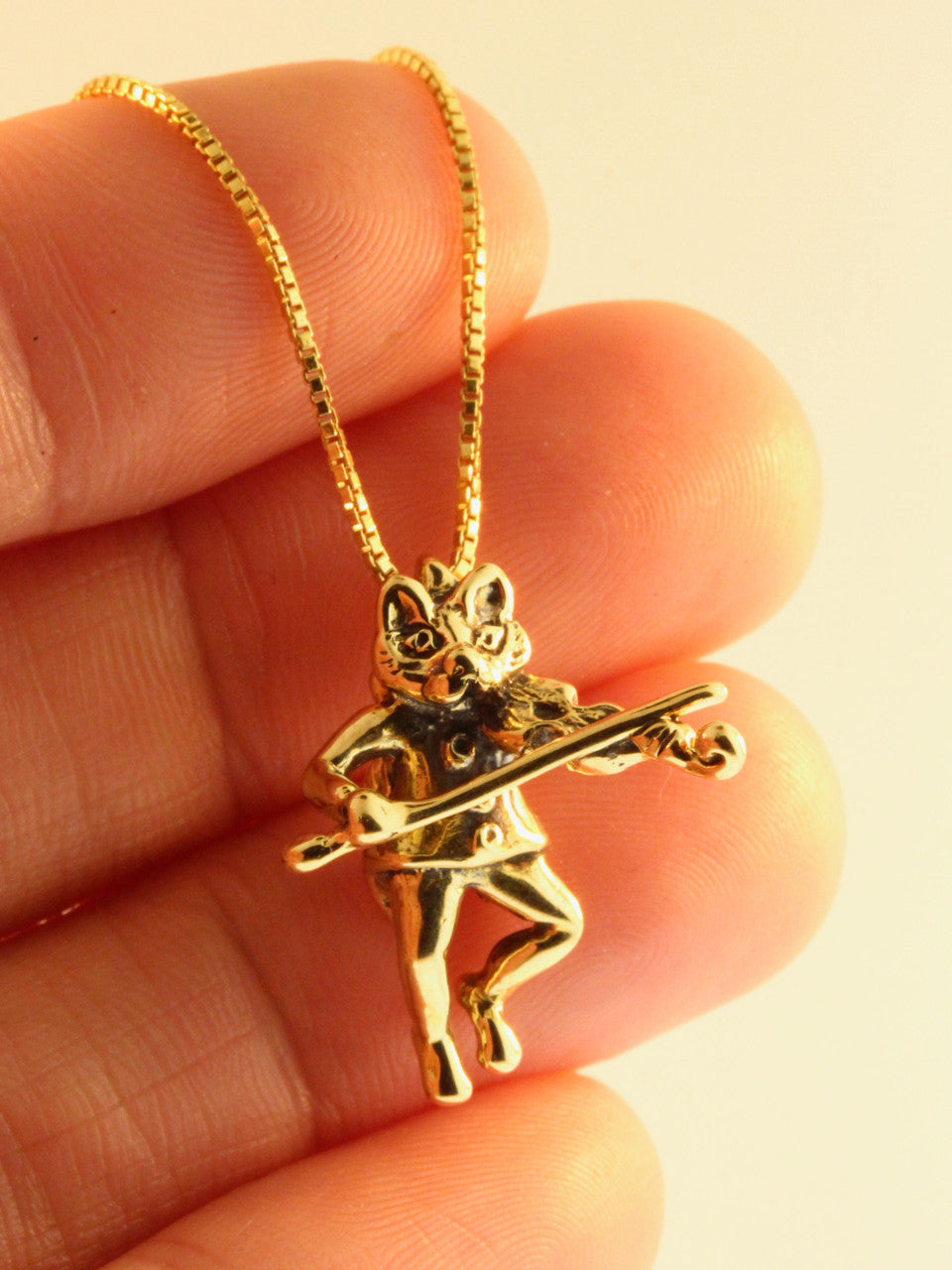Cat And The Fiddle Charm - 14k Gold