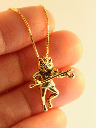 Mother Goose - Cat And The Fiddle Charm - 14k Gold
