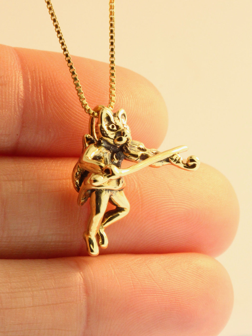 Cat And The Fiddle Charm - 14k Gold