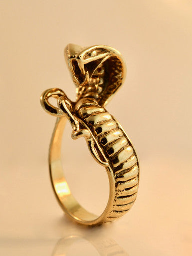 Cobra Ring with Rubies in Hood - 14k Gold