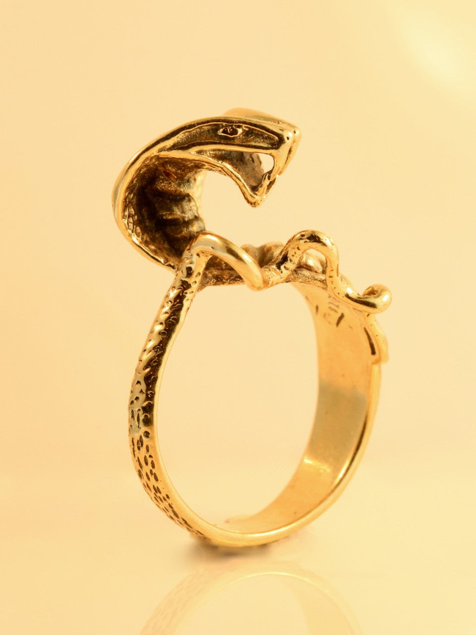 Cobra Ring with Rubies in Hood - 14k Gold