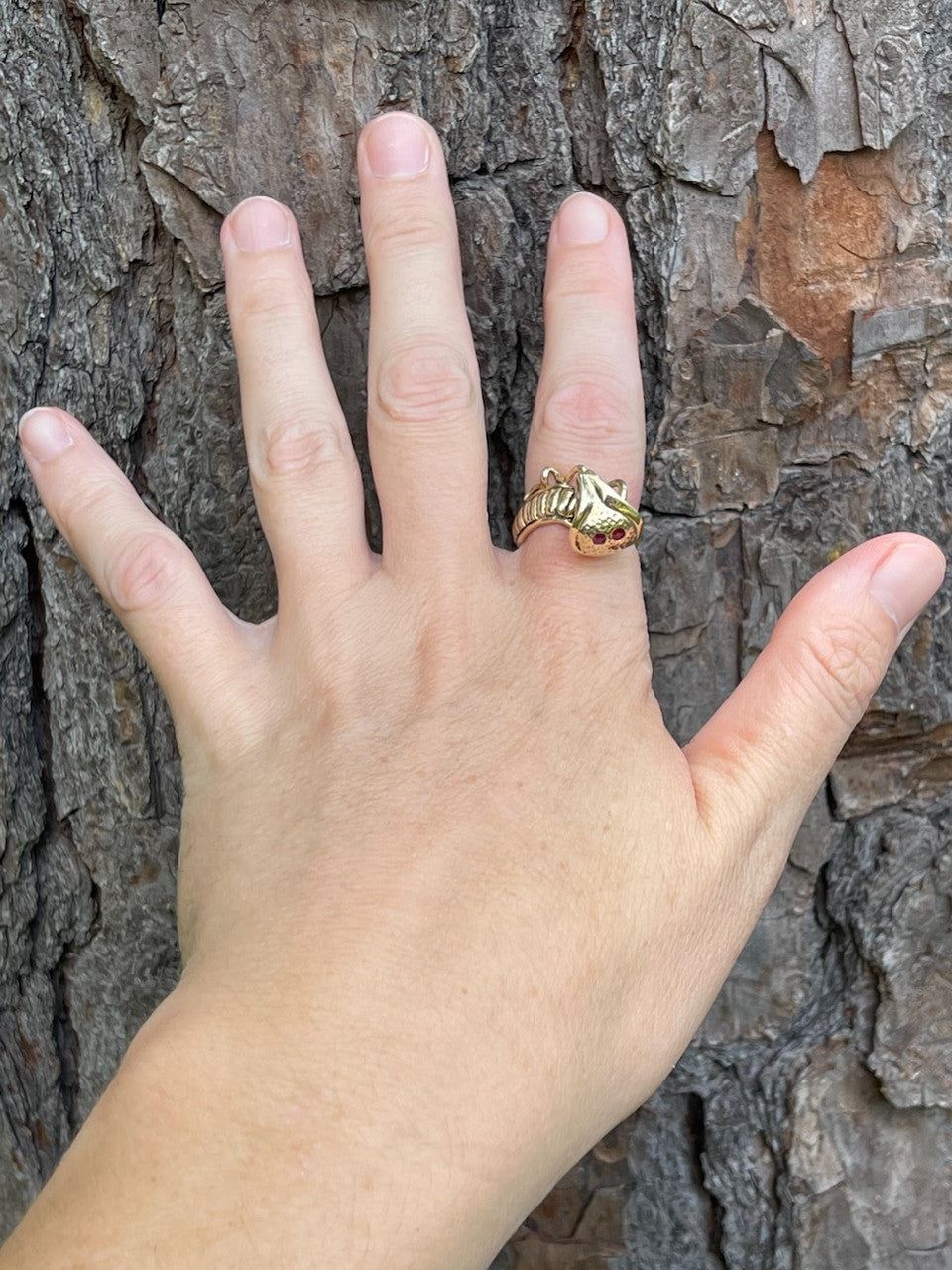 Cobra Ring with Rubies in Hood - 14k Gold